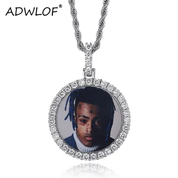 

Custom Circle Photo Medallions Necklace & Pendant With Tennis Chain Gold Sliver Color Iced Out Cubic Zircon Men Hip hop Jewelry