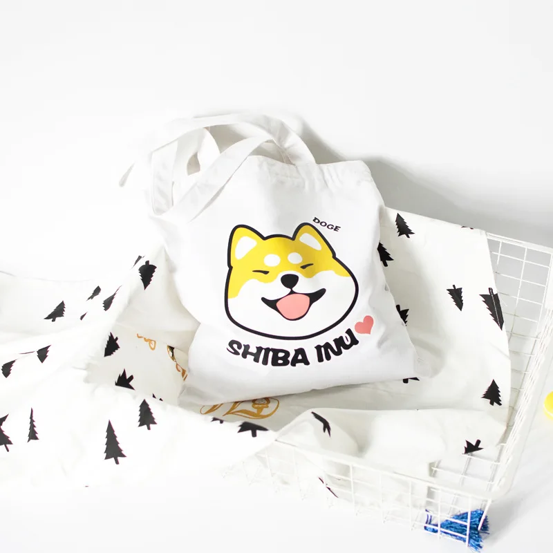 INS стиль простой мультфильм печатных Одна сумка тканевая через плечо школьная сумка на молнии книжный магазин поставка товаров поколение