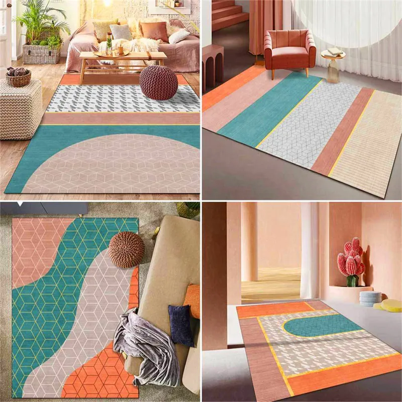 

European-Style Light Luxury Rug-Style Morandi Orange Green Carpet Living Room Bedroom Bedside Carpet Kitchen Bathroom Floor Mat