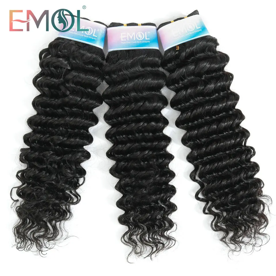 

Emol Deep Wave Hair Bundles Indian Hair Bundles Non Remy Human Hair Extension 1&3&4 Pc/ Lot
