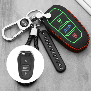 

Luminous Leather car key case key cover For Peugeot 207 301 307 308 407 408 508 2008 308S 3008 4008 5008 smart key case cover