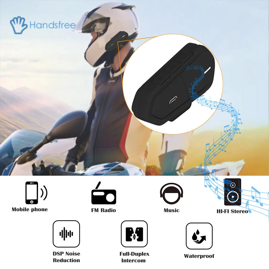 Мотоциклетный шлем гарнитура беспроводная водонепроницаемая Гарнитура Hands-Free FM Радио Стерео Bluetooth Анти-помехи наушники