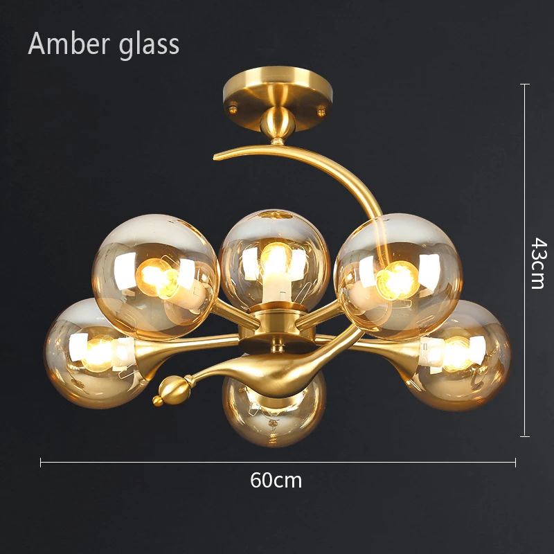6 Heads Amber Скандинавская люстра, стеклянный светодиодный потолочный светильник, люстра, светильник для гостиной, кухни, спальни, лофт, домашний декор, светильник - Цвет абажура: 6 Heads Amber