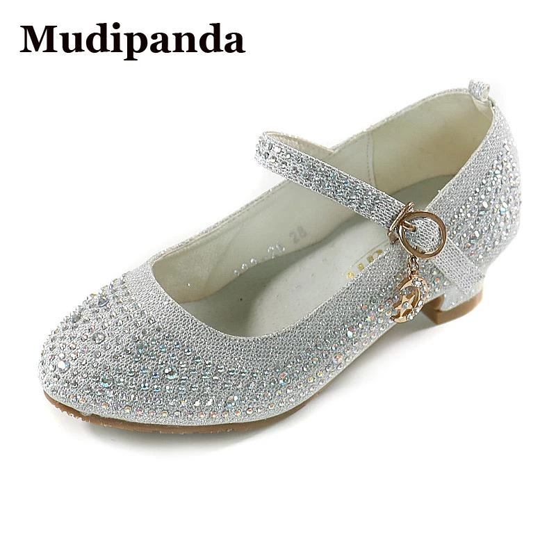 Children Kids Girl Rhinestone Princess Party Dress Dance Shoes Leather Moccasins 