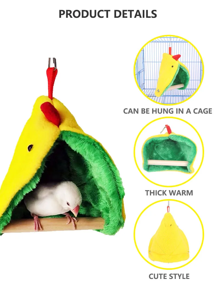 Nid Douillet En Peluche Pour Perroquet – Hamac Suspendu Chaud Et Moelleux – Taille L (18x26 Cm) – Support En Bois Inclus