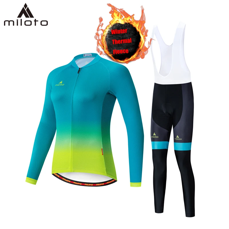 

Miloto Women Winter Cycling Jersey Set Thermal Fleece Riding Bike Clothing MTB Wear Female Mountain Bicycle Clothes Uniform Kit