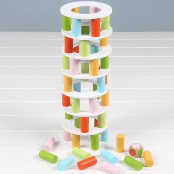 

New Style Wooden toy Wooden High Piles Building Balance Block Two In One Flying Chess Table Travel Game Learning Education Toy