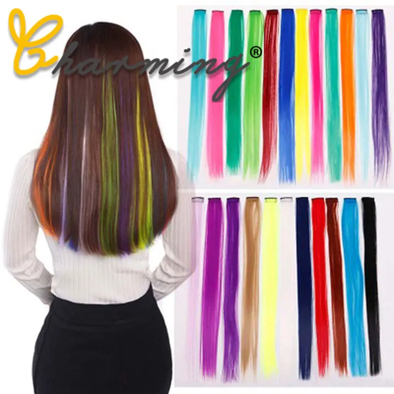

CHARMING 20" Highlight Synthetic Hair Extensions Clip In One Piece Color Strips Long Straight Hair piece For Sports Fans