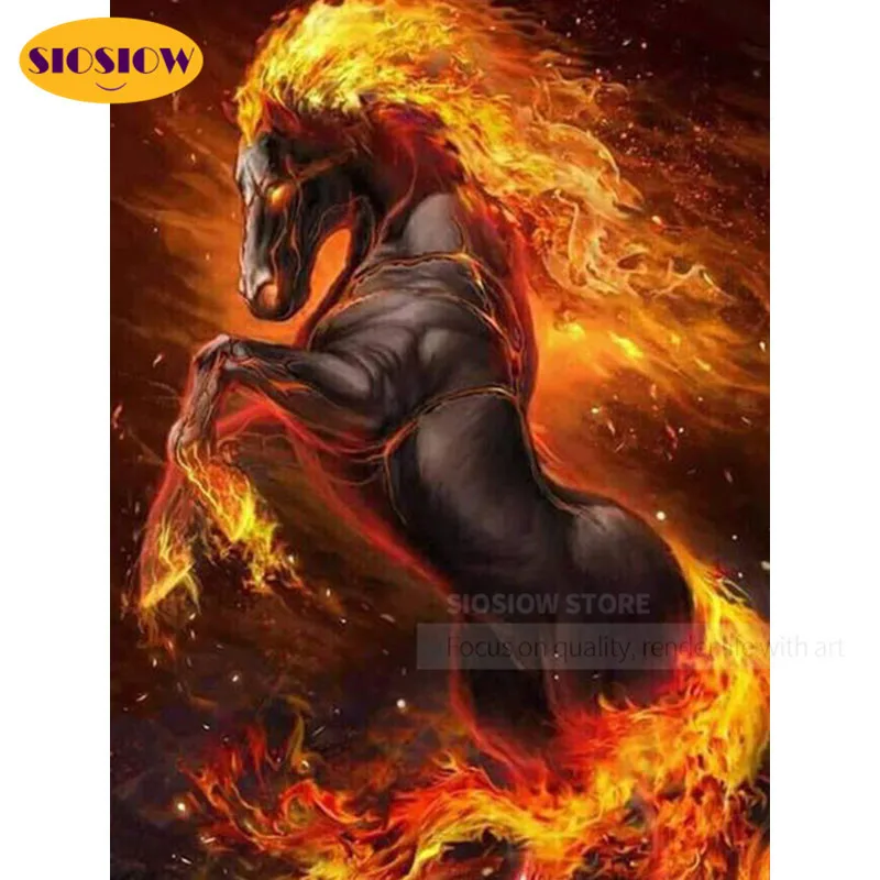 5d Diy Diamond Painting Cross Stitch Fire Horse Black Crystal Full Square Drill Mosaic Embroidery Decor Home Living Room | Дом и сад