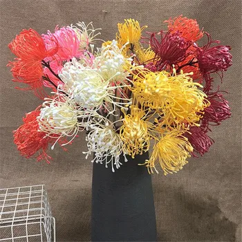 

10P Fake Pincushion Flower (5 heads/piece) 29.53" Length Simulation Leucospermu for Wedding Home Decorative Artificial Flowers