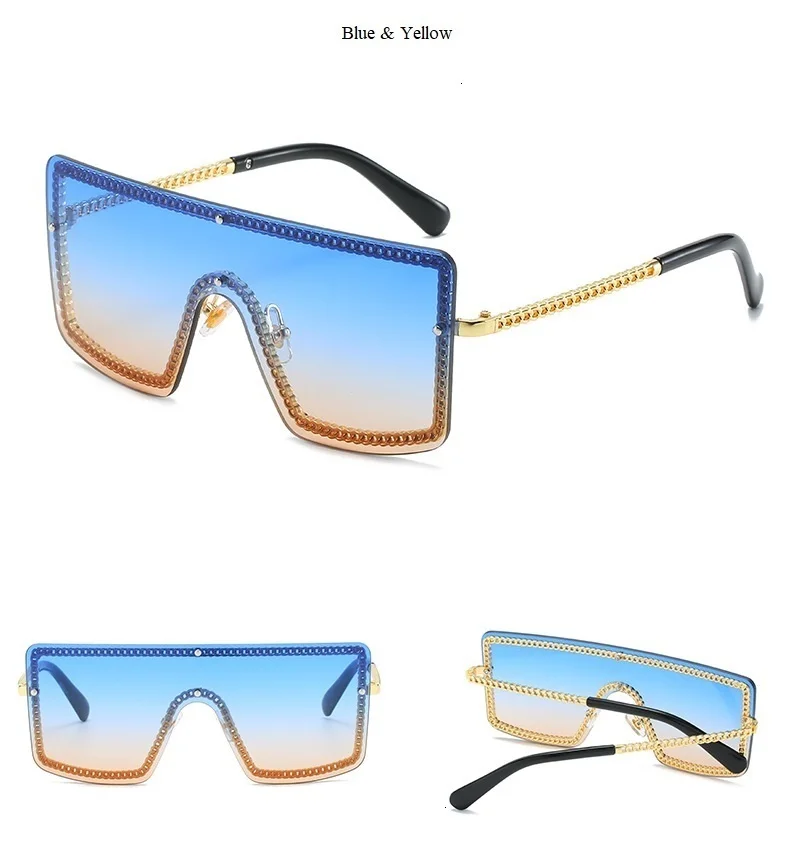 Уникальные оправа с цепочкой, цельные большие солнцезащитные очки для женщин, винтажные Роскошные брендовые градиентные солнцезащитные очки для женщин, квадратные оттенки