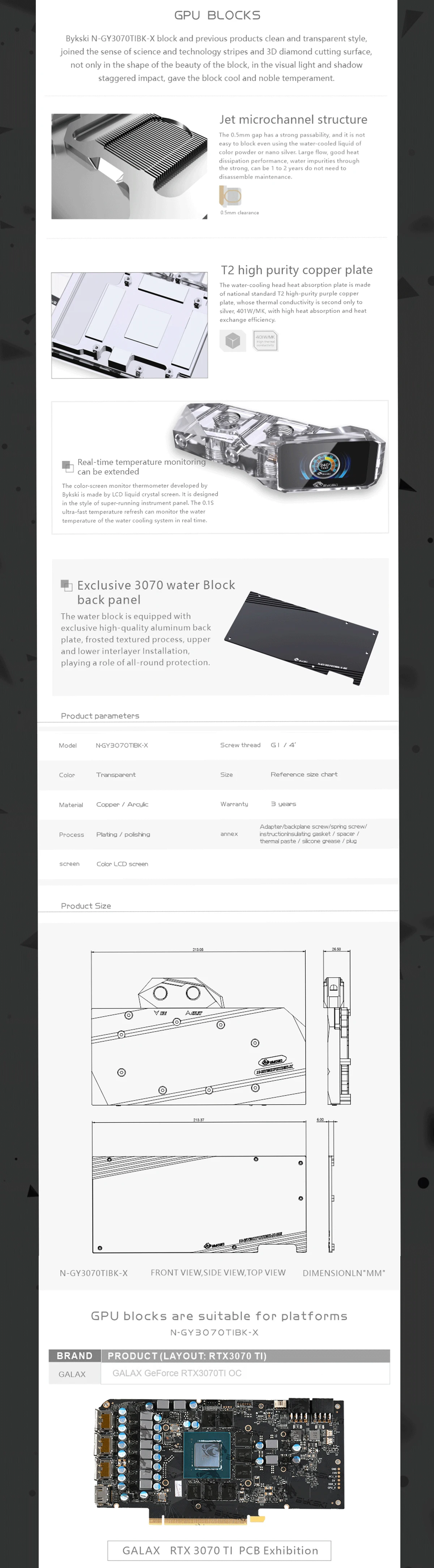 Bykski GPU Water Cooling Block For GALAX RTX 3070Ti Black / Gainward 3070Ti , Full Cover Cooler GPU, N-GY3070TIBK-X  