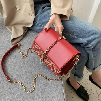 

Trendy personality sequin small bag female 2020 new wave all-match women's shoulder messenger chain bag fashion small square