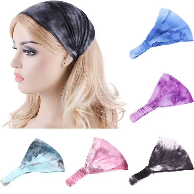 

Brand New Fashion Women Tie-Dye Wide Sports Yoga Headband Stretch Girls Hairband Elastic Hair Band