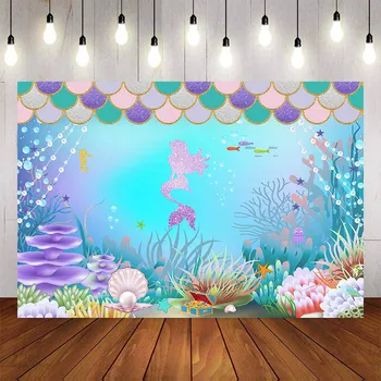 

Mehofond Under Sea Bed Castle Corals Photography Background Little Mermaid Princess Birthday Party Backdrop Photocall Photo Stud
