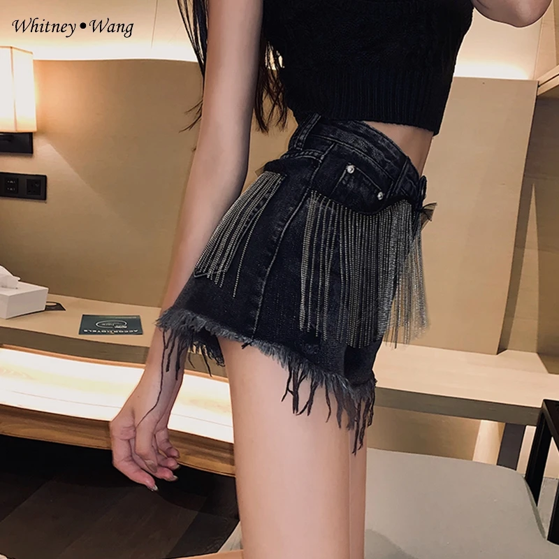 WHITNEY WANG модные уличные шорты с бахромой и бисером женские стильные джинсовые брюки с кисточками