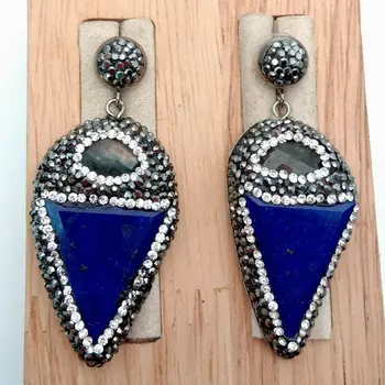 

natural Triangle Blue Lapis Labradorite Black Macarsite Dangle Earrings