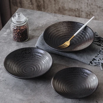 

Retro Style Japanese-style Tableware Ceramic Round Plate Snack Spaghetti Salad Plate Sushi Dish Restaurant Household Utensils