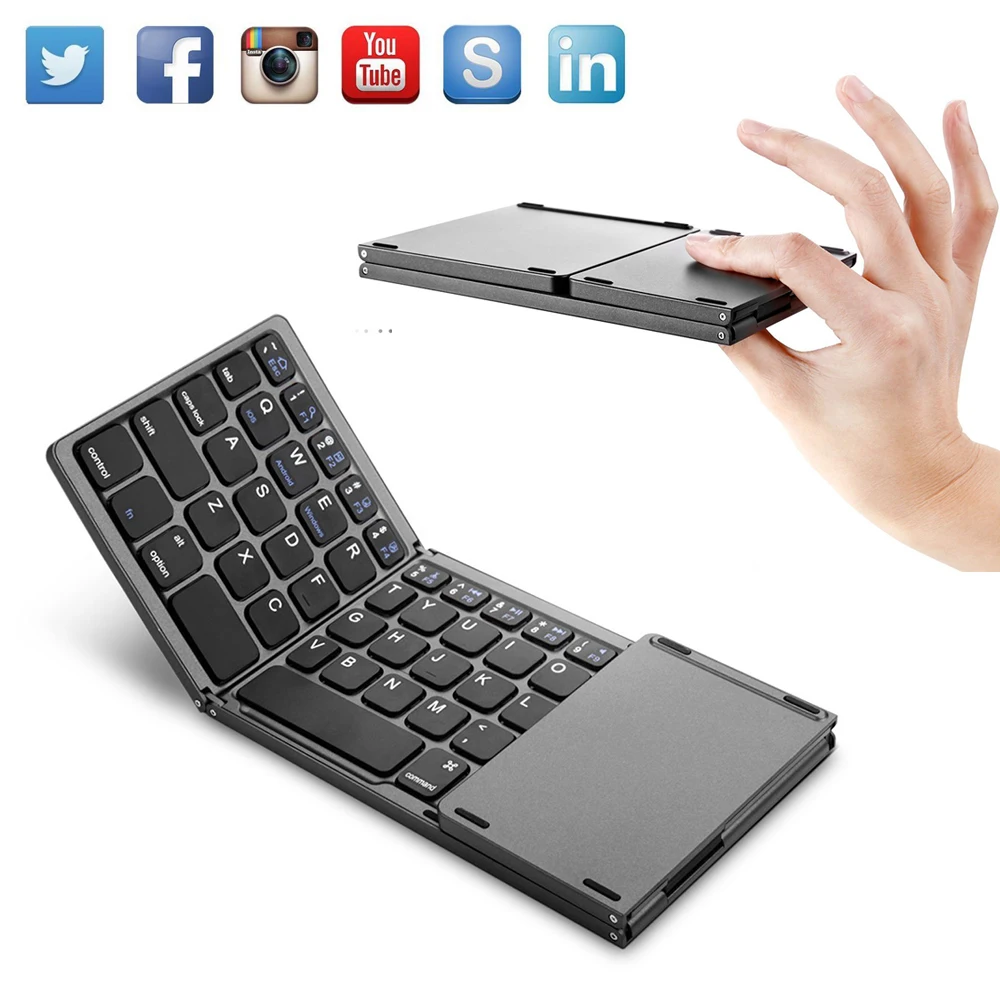 Mini Tastiera Pieghevole, Tastiera Bluetooth Wireless Con Touchpad Per Tastiera Windows, Android, Ios