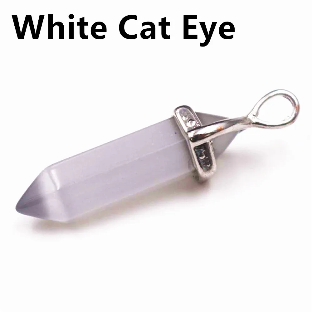Натуральный камень lapis опал розовый фиолетовый кристалл Кварцевый Камень шестиугольный кулон в форме колонны ожерелье s ожерелье модное ювелирное изделие подарок - Окраска металла: White Cat Eye