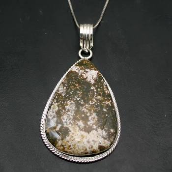 

Teardrop Huge Natural OceanJasper 925 Sterling Silver Color Charms Pendant Necklace Jewelry 2 5/8 INCH H324