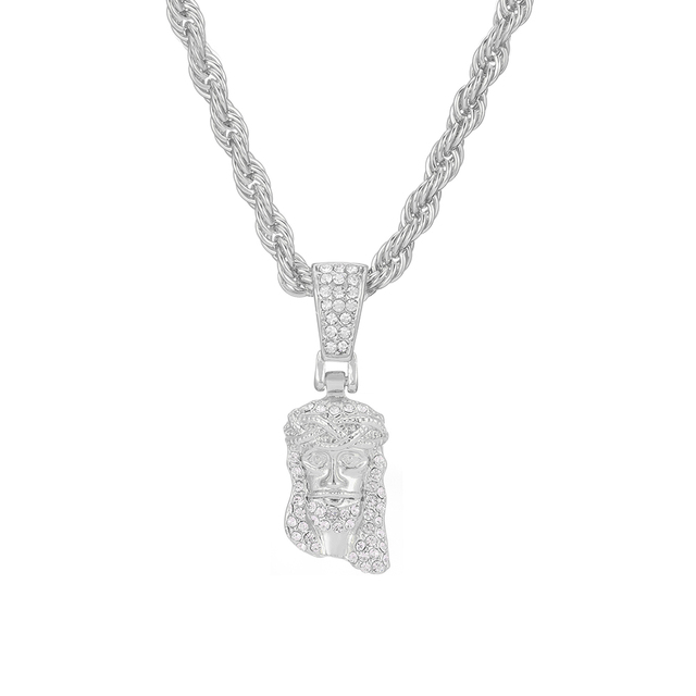 Christ Piece Head Face Pendant For Men Iced Out Shining Crystal Charm Necklace With Chain Hip Hop Jewelry