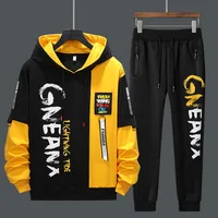 Men Tracksuit Sweat Suits Mens Patchwork 2 Piece Hoodie+Pants Set Hip Sweatpants Hop Fashion Streetwear Sports Clothing Set 4XL 1