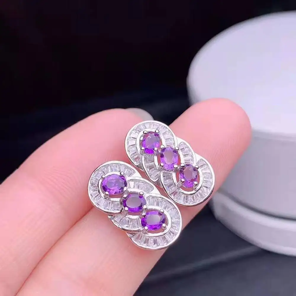 platinum Серьги из серебра 925 пробы с натуральным аметистом, простые и модные для женщин - Цвет камня: platinum