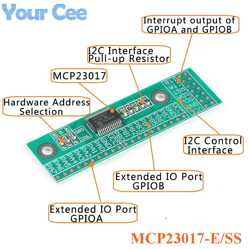 MCP23017 I/O Erweiterungsboard – 16 Kanäle, I2C Schnittstelle, Für Arduino & Raspberry Pi