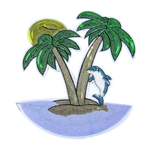 Большие кокосовые пальмы с блестками красивые нашивки для шитья вышитые железные нашивки на Дельфине полосатая одежда значки на заказ