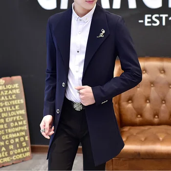 

AreMoMuWha Autumn men's long trench coat Korean version of the self-cultivation youth small suit British cloak coat QX057