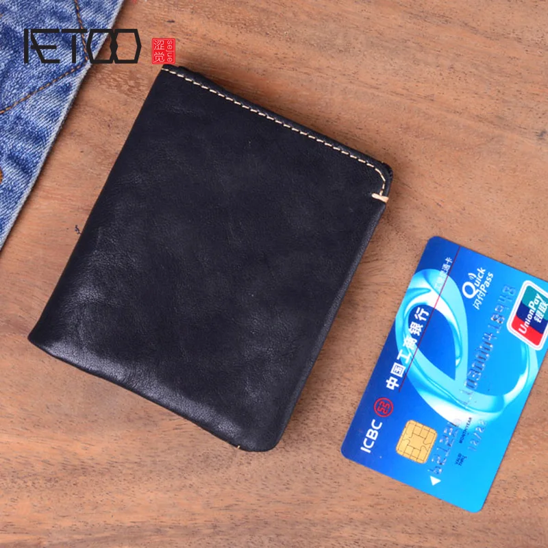 AETOO небольшой бумажник мужской короткий параграф Вертикальный кожаный тонкий корейский Повседневный двойной складной мини-кошелек в винтажном стиле