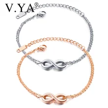 V. YA простой бесконечный Lovet браслет для женщин серебряные браслеты из розового золота звено из нержавеющей стали регулируемый браслет для девушки
