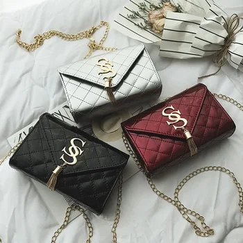 

Summer fashion tassel women's bag Pu Lingge chain leisure bright face single shoulder slant span bag small square bag 2020 #21