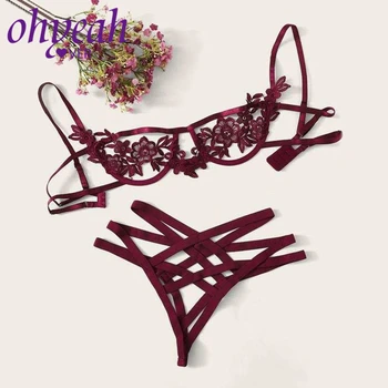 

Ohyeahlover Erotic Lingerie Porno Harness Appliques Bralette Set Underwire Female Underwear Bra Set Sexy Intamites RM80854