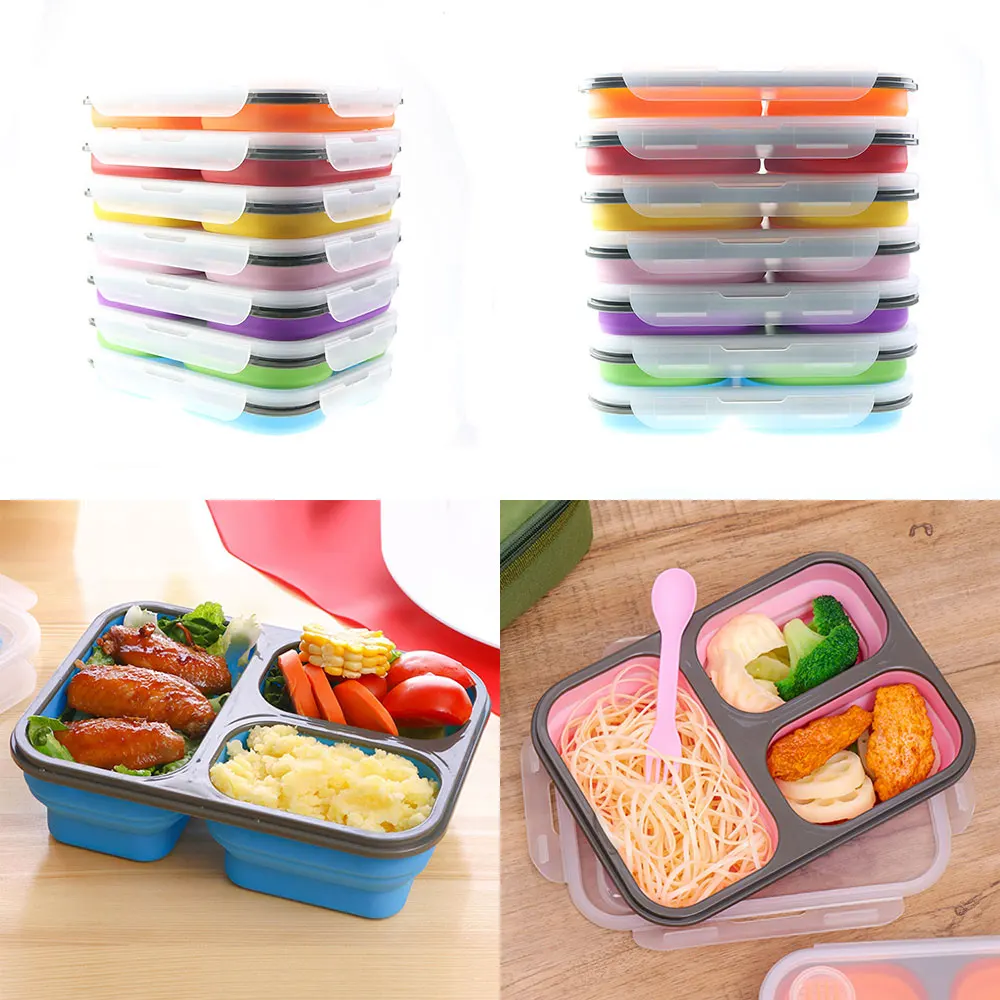 Silicone Collapsible Portable Lunch Box Folding Lunchbox Eco-Friendly 1300Ml