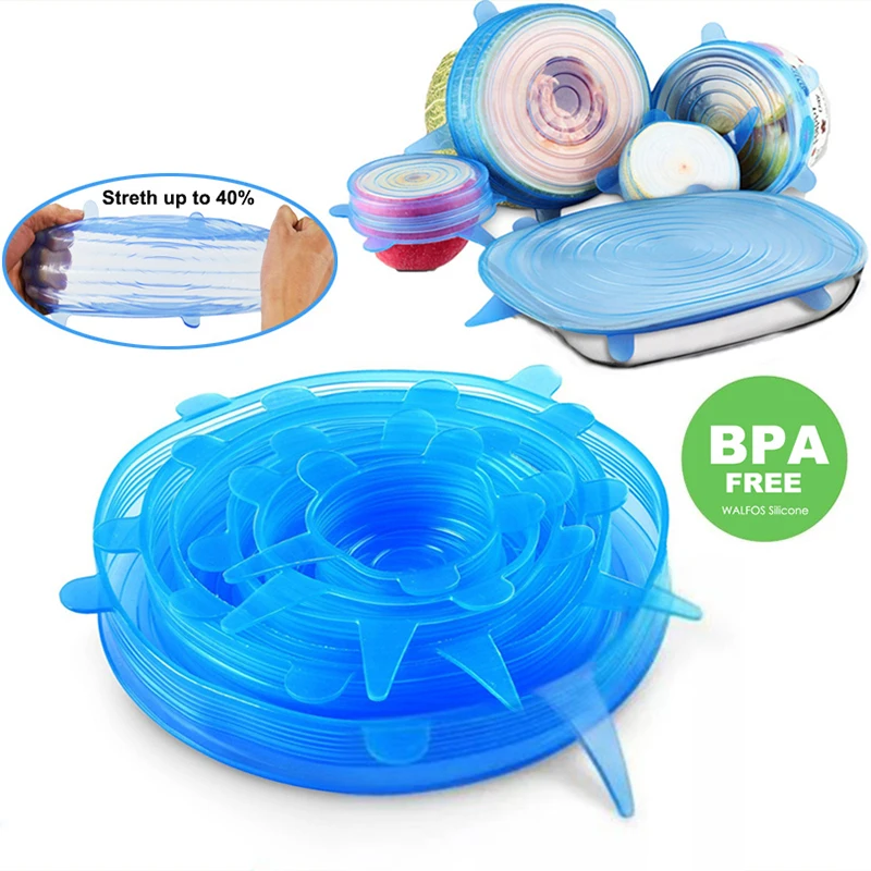 

6 Pcs Silicone Stretch Lids Reusable Airtight Food Wrap Covers Keeping Fresh Seal Bowl Stretchy Wrap Cover Kitchen Cookware