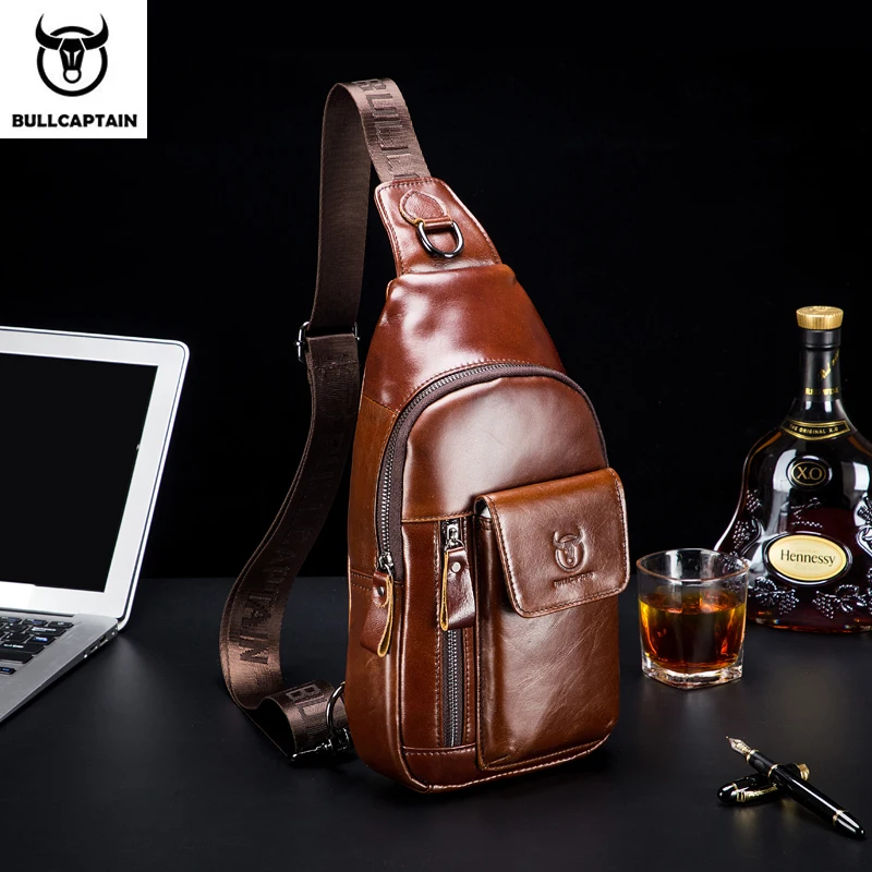 BULLCAPTAIN Genuine Leather Men's Messenger Bags Casual Chest Backpack Fashion Multifunctional Music Chest Bag Excursion Bag's