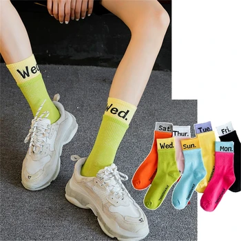 

Fashion Women Letter One Week Harajuku Socks Funny Skateboard Cool Socks For Female men Casual Cotton Short Hipster Sox