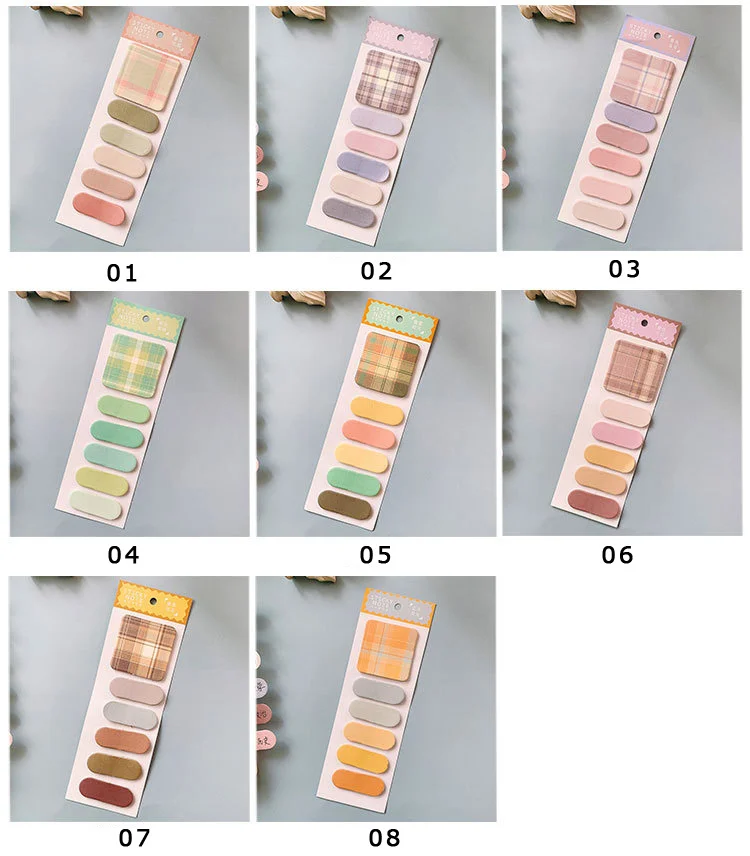 Ins BM Style Colorful Plaid Sticky Notes 20 Sheets Diy Creative Index Bookmark Student Planner Stickers cute Stationery