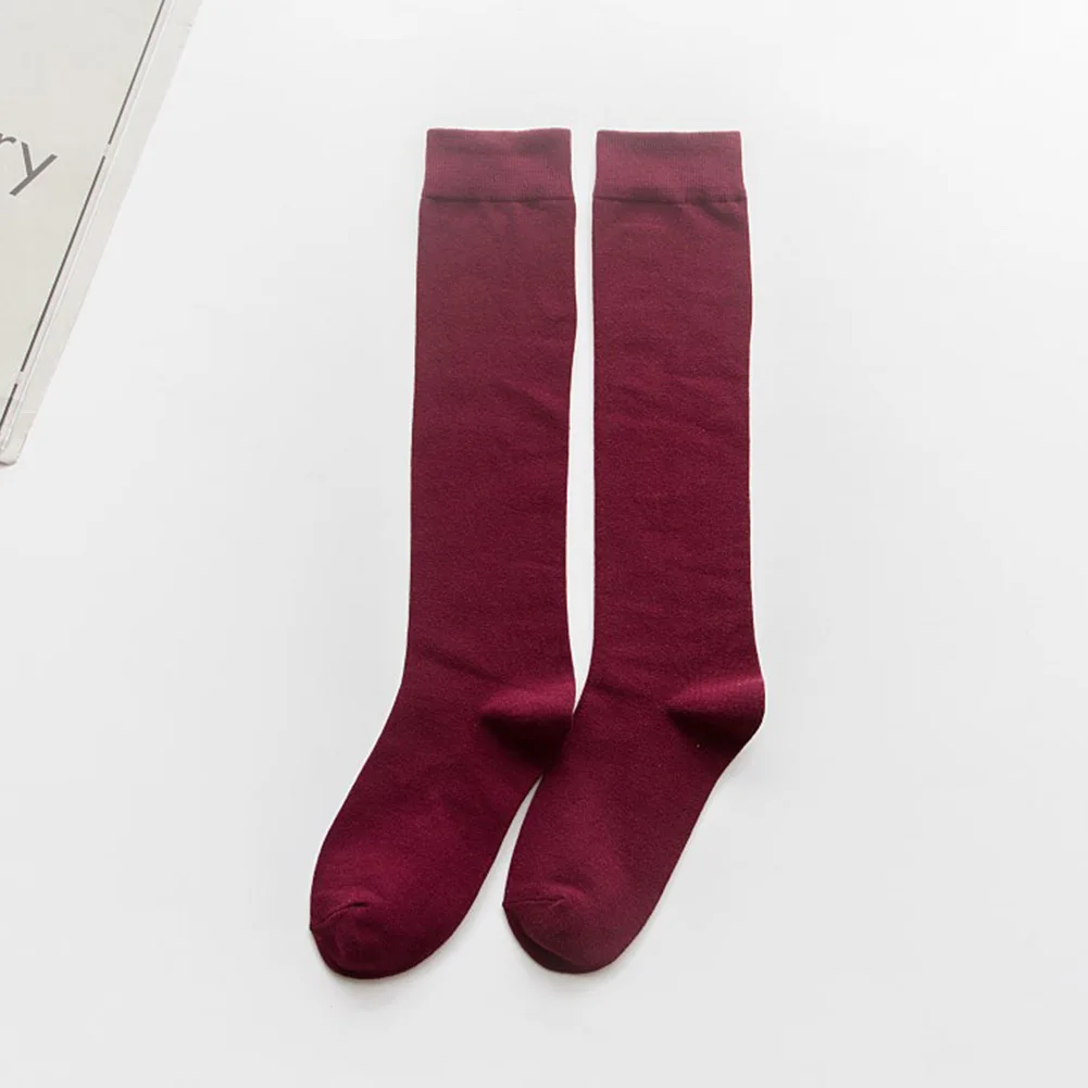 Wine Red 1 пара носков для женщин, хлопковые длинные носки на осень и зиму, Harajuku Look, женские повседневные теплые носки, женские однотонные носки, 7 цветов - Цвет: Wine Red