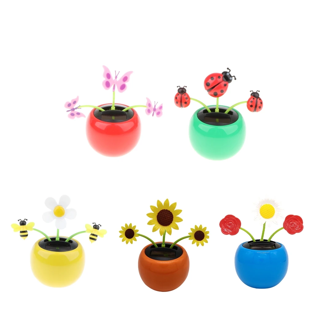 5x Solar Powered Dancing Flower Insect  Toy Car Dashboard Ornament