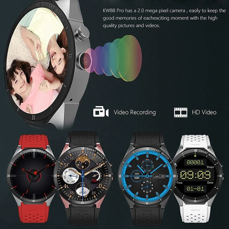 Смарт-часы kingwear Kw88 Pro 3g Android 7,0 1. 3g Гц четырехъядерный 16 Гб Wifi Gps 2Mp камера монитор сердечного ритма 3g Смарт-часы мобильный