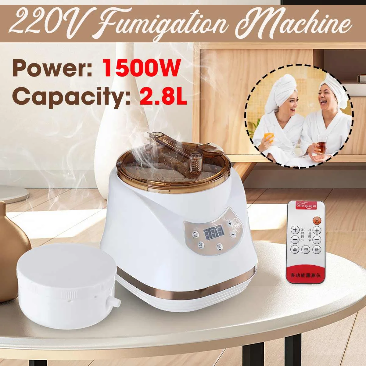 

Sauna Generator 2.8L Steam Generator Remote Control Powerful Fumigation Machine Home Steamer Therapy Suitable for Casks Heating