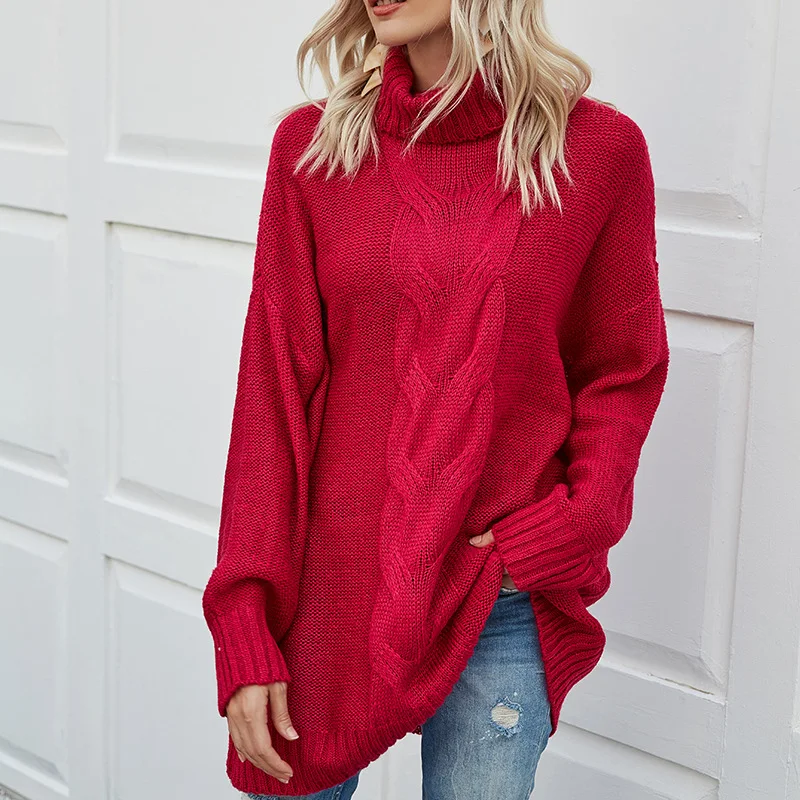 

2020 Winter Women's Casual Oversize OL Commute Shirt Thick Warm Turleneck Long Sleeve Sweater