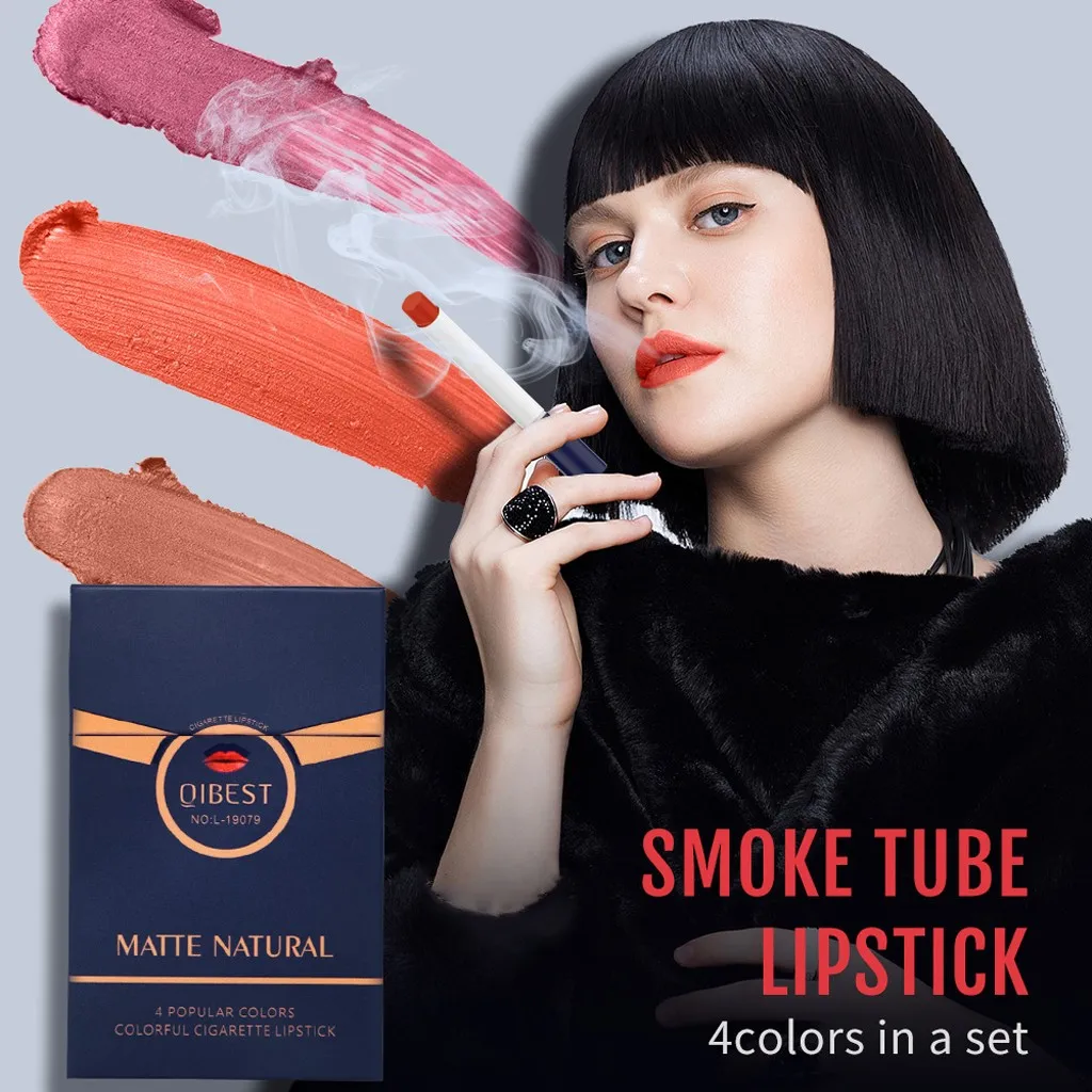 

Matte Tobacco Tube Lipstick Pack Set 4 Colors Lip Stick Long Lasting Waterproof