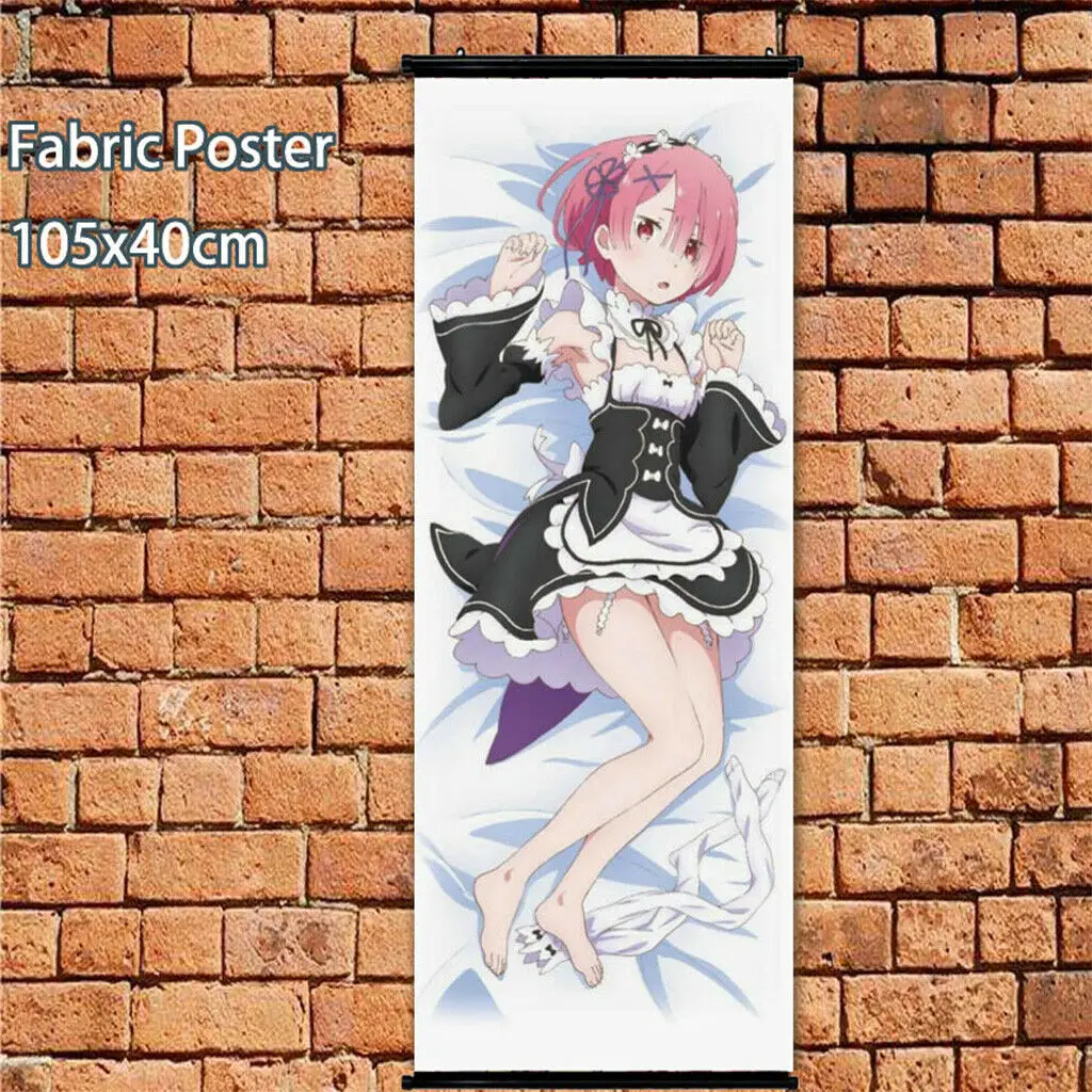 Длинный тканевый плакат настенный свиток Re Zero Kara Hajimeru рам и рем милый 105x40 см