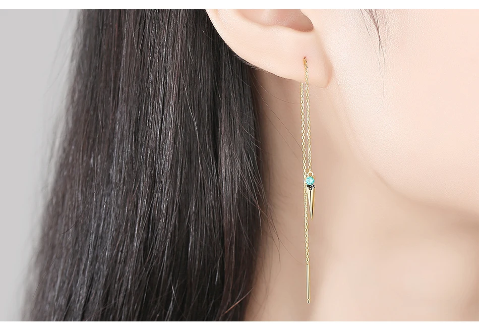 Gem&Time 925 Sterling Silver Long Chain Earrings Pendant For Women Emerald Green Tassle Drop Earrings Fine Jewelry Gifts (3)