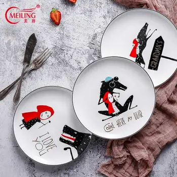 

Porcelain Little Red Riding Hood Plates Fine Bone China Creative Serving Dinner Dish Plate Fruit Cake Kitchen Restaurant Decor