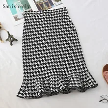 Sanishroly Осенняя Женская длинная труба юбки Эластичная Высокая талия Хаундстут вязаная юбка женский свитер Русалка Юбка Saia SE811